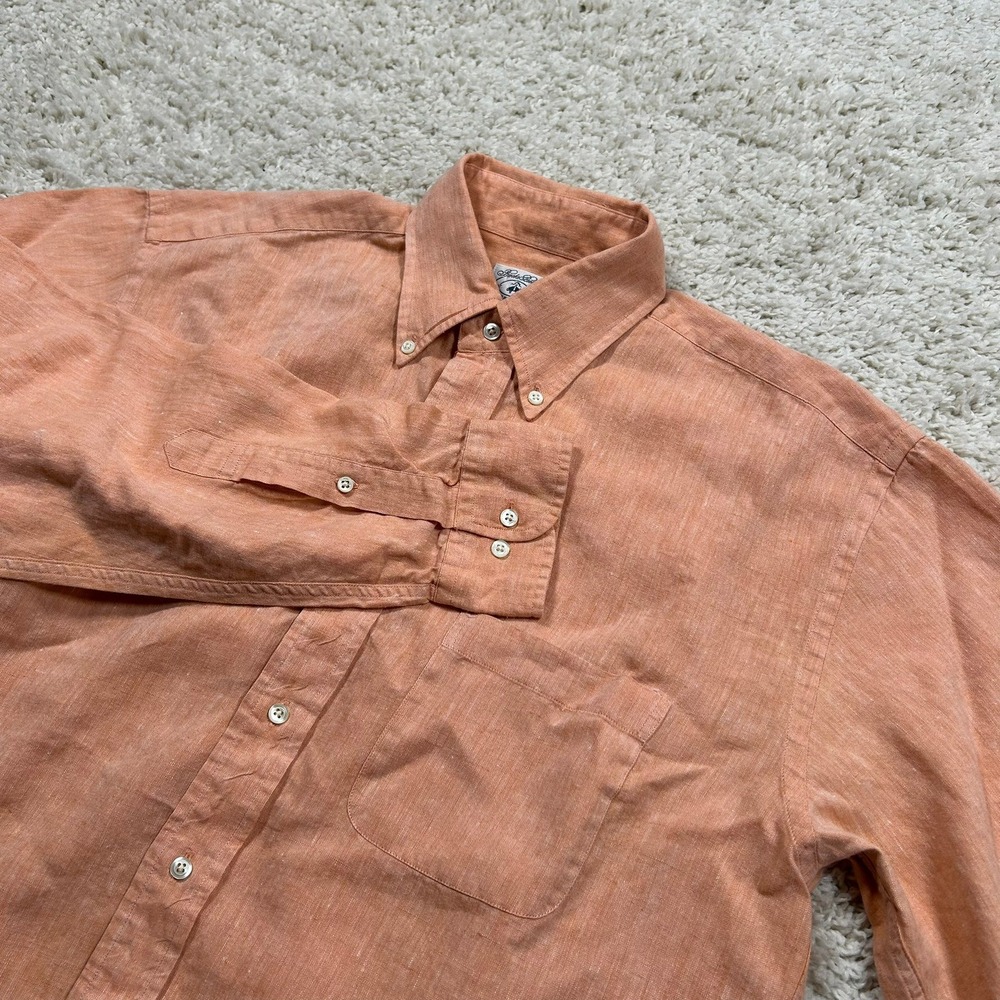 Brooks Brothers Sport Shirt Medium Orange Irish Linen Button Down Long Sleeve